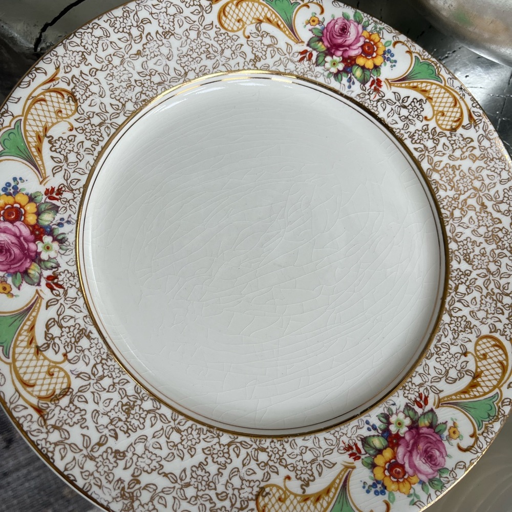 Vintage Palissy Pottery England Chintz dinner plates and bowls best breakfast